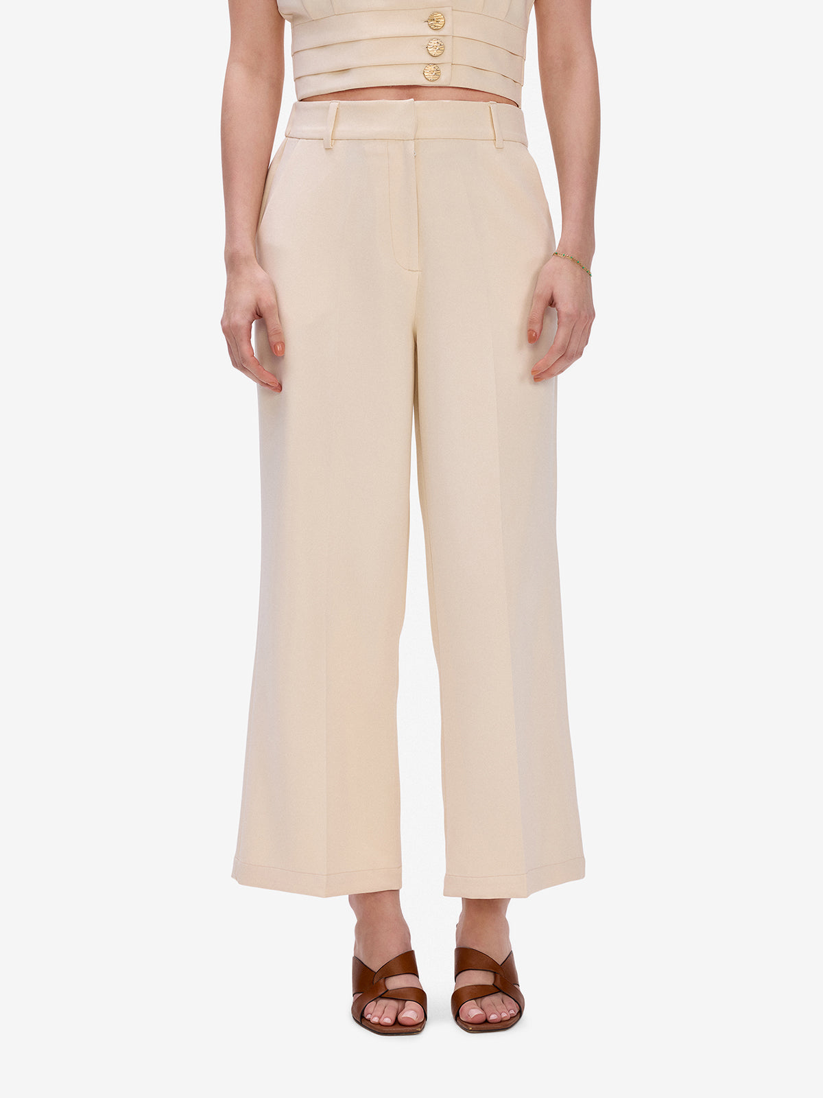Beige Wide Leg Trousers