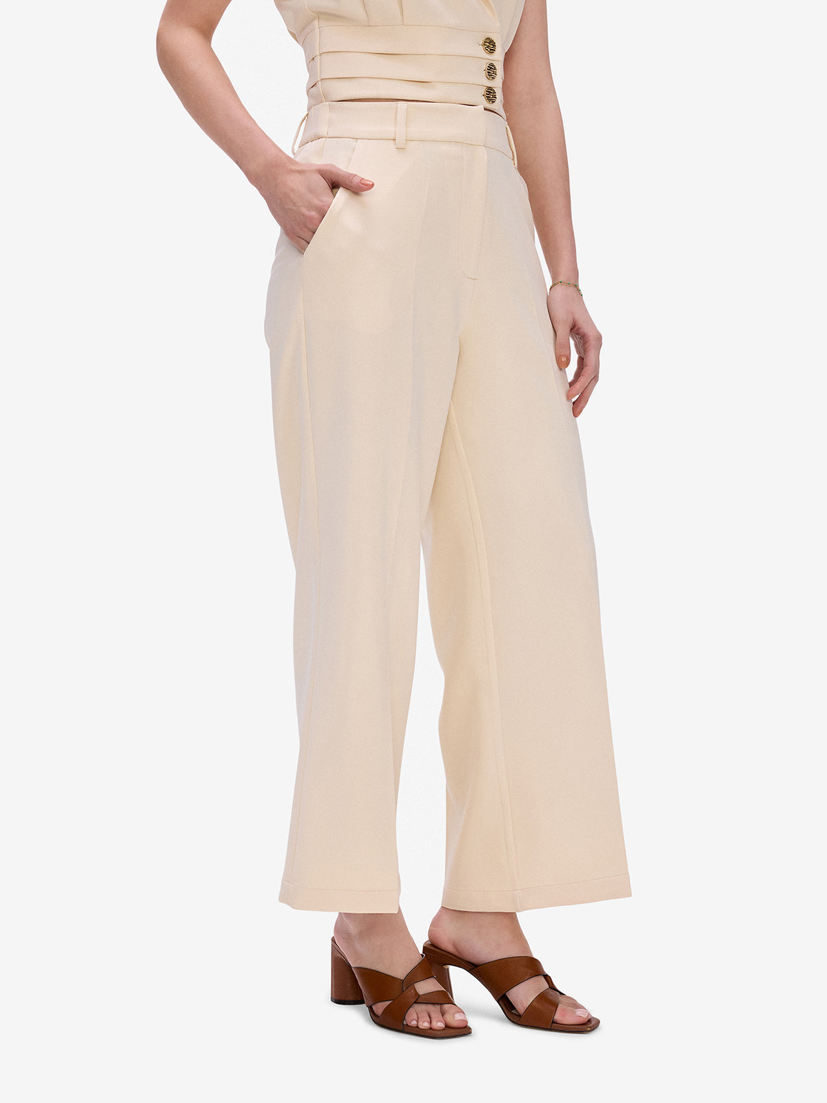 Beige Wide Leg Trousers