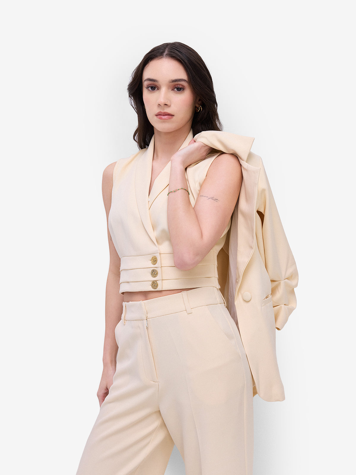 Beige Wide Leg Trousers