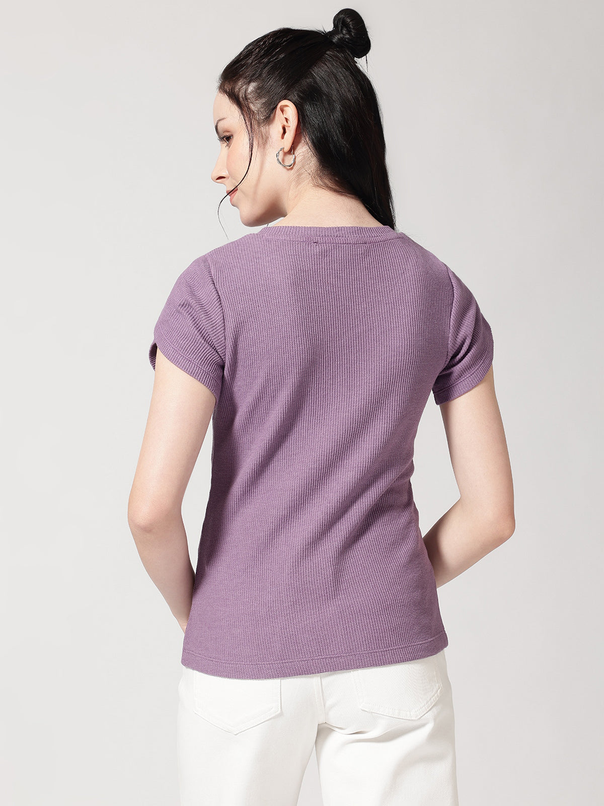 Textured Lavender Round Neck T-shirt