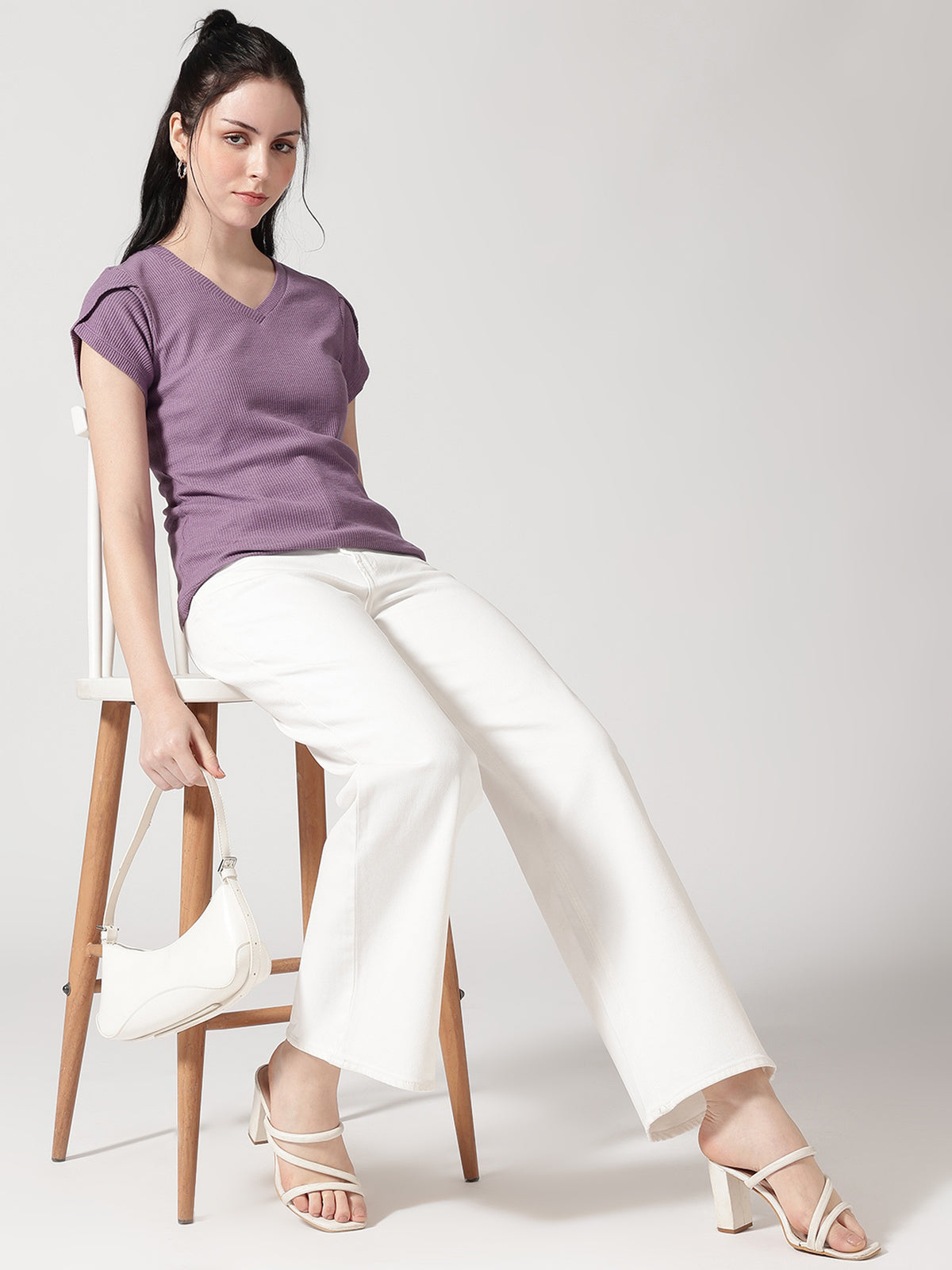 Textured Lavender Round Neck T-shirt