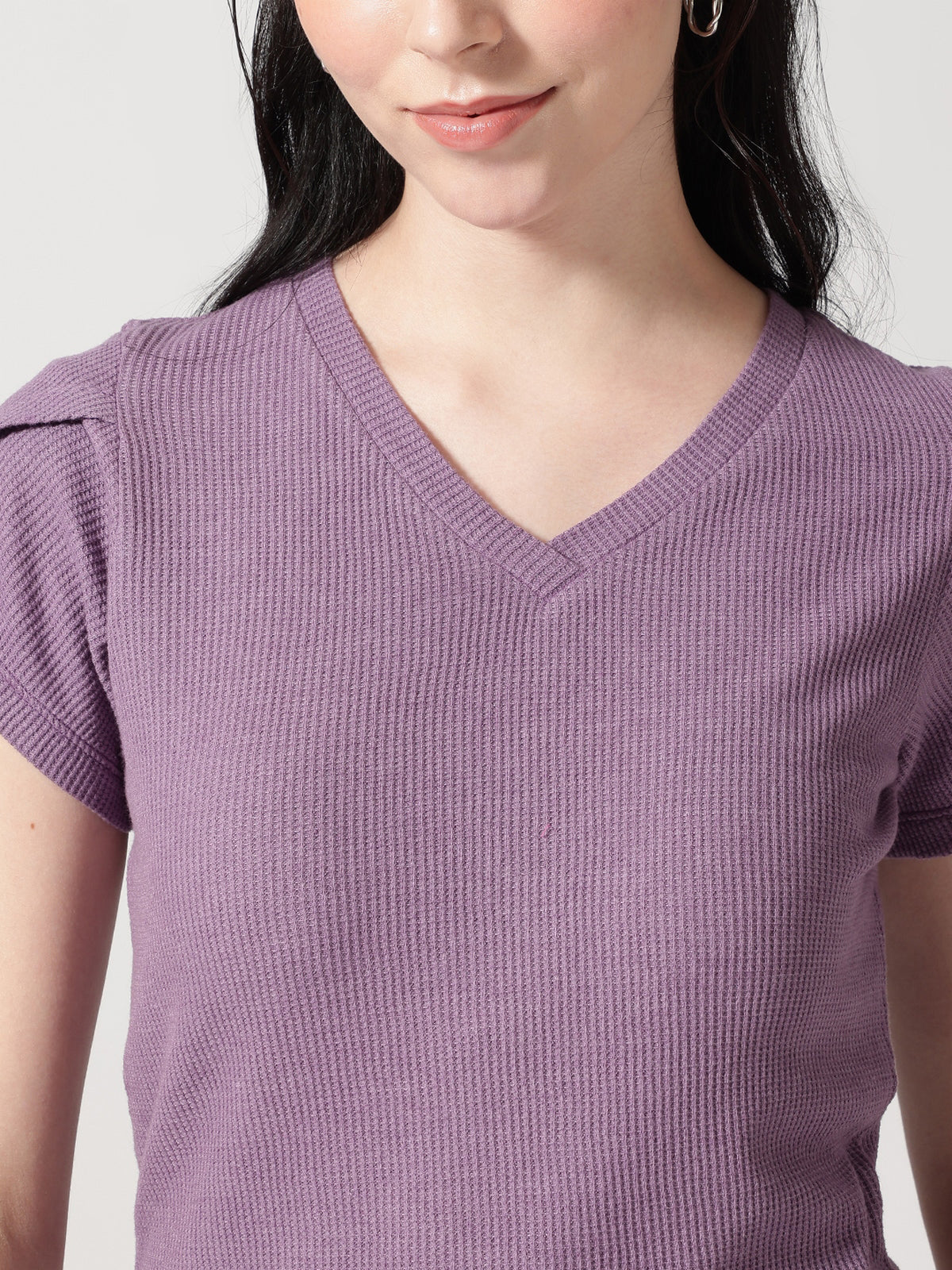 Textured Lavender Round Neck T-shirt