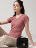 Textured Dusty Rose Round Neck T-shirt