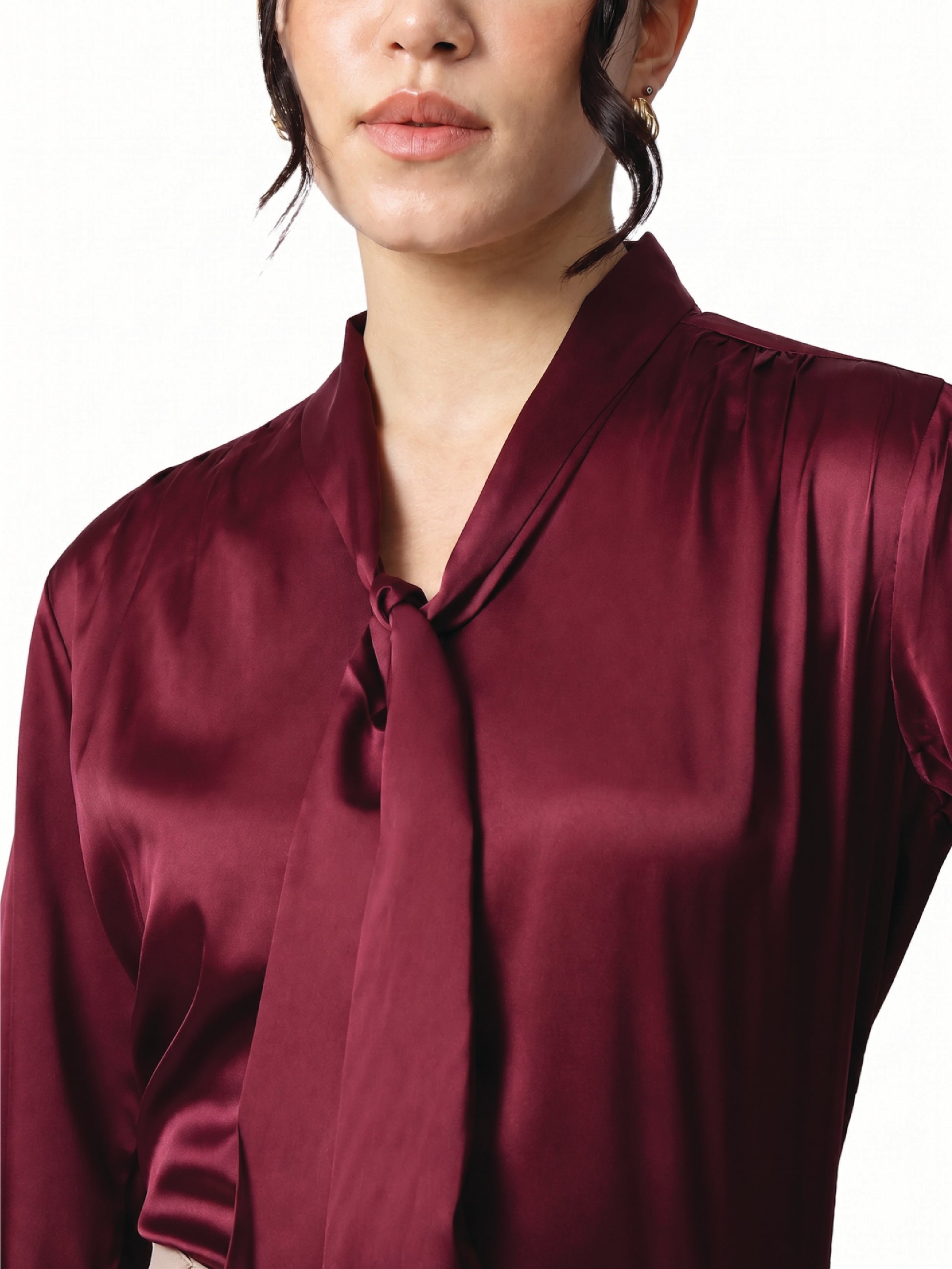 Maroon Tie-Up Satin Top