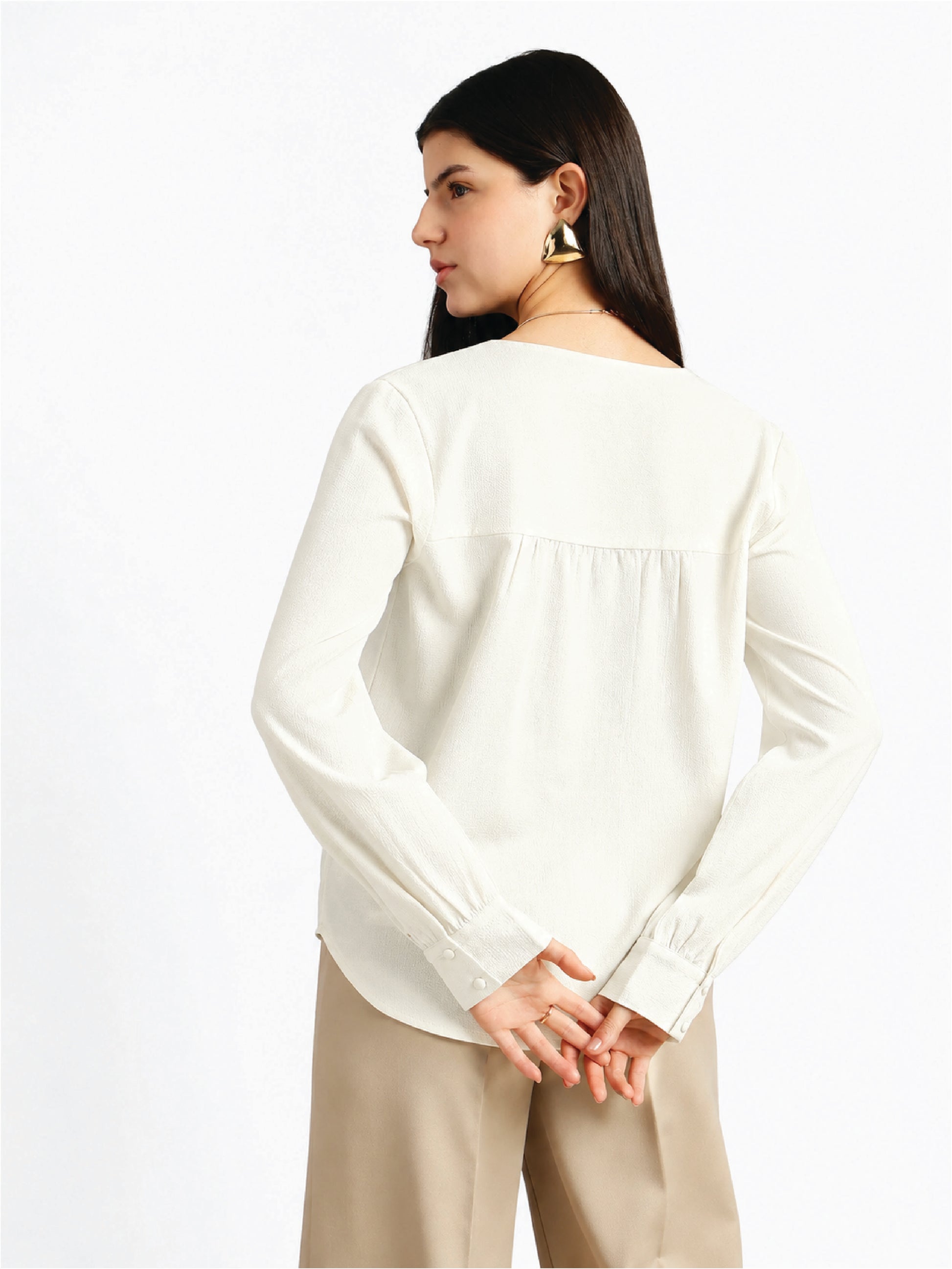 Cream V-Neck Top