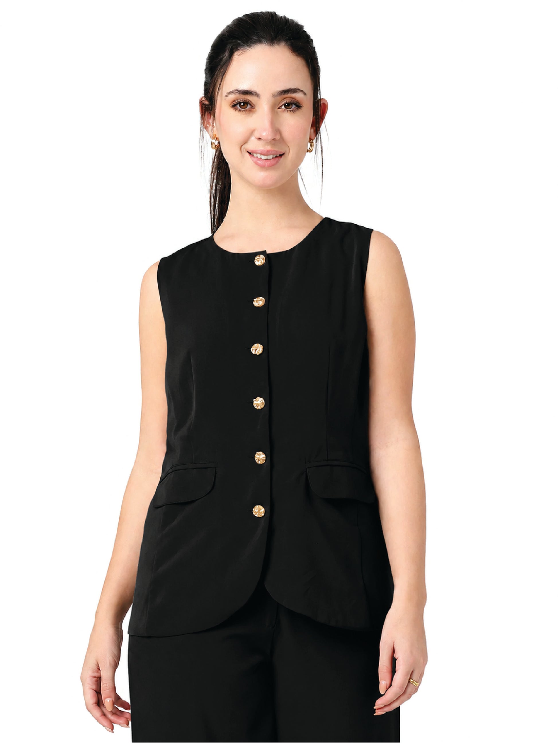 Black Buttoned  Waistcoat
