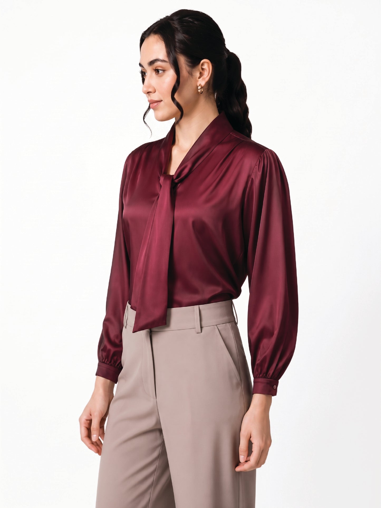 Maroon Tie-Up Satin Top