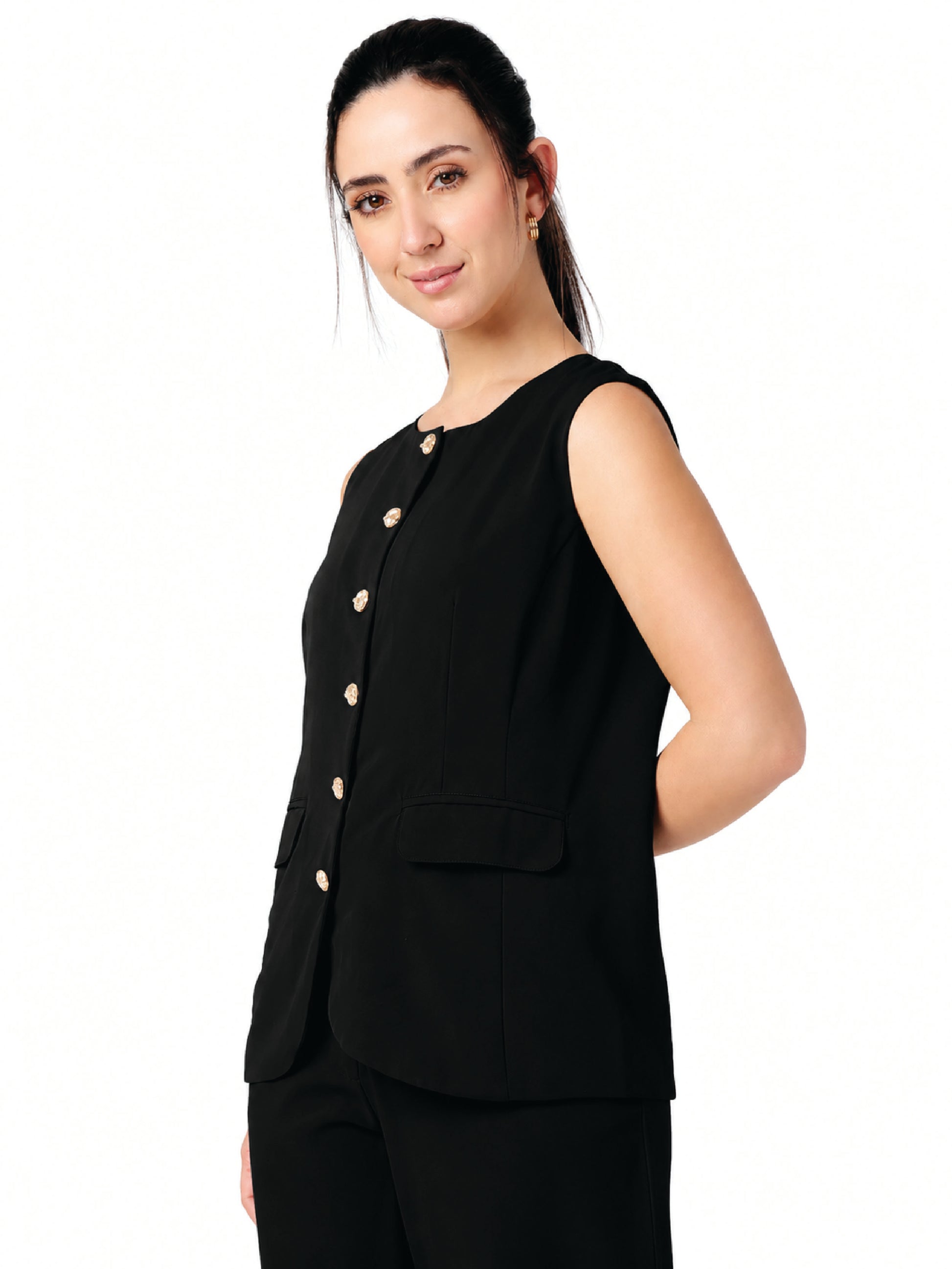 Black Buttoned  Waistcoat