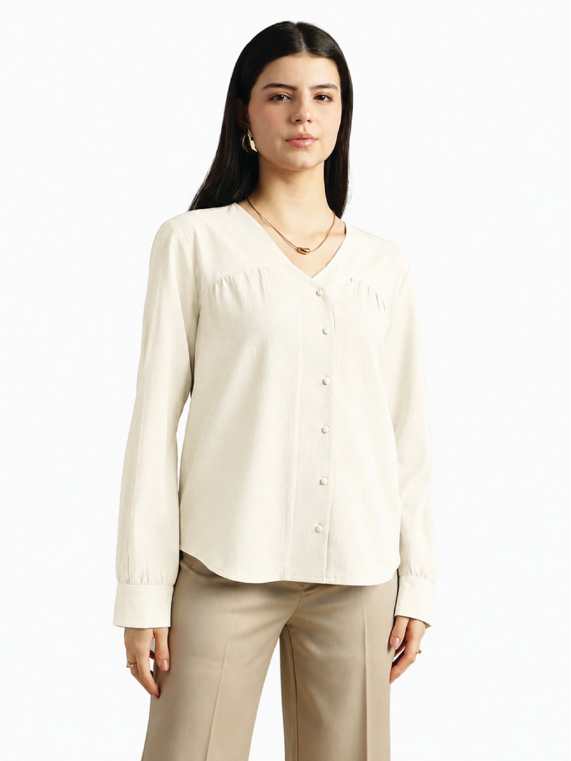 Cream V-Neck Top
