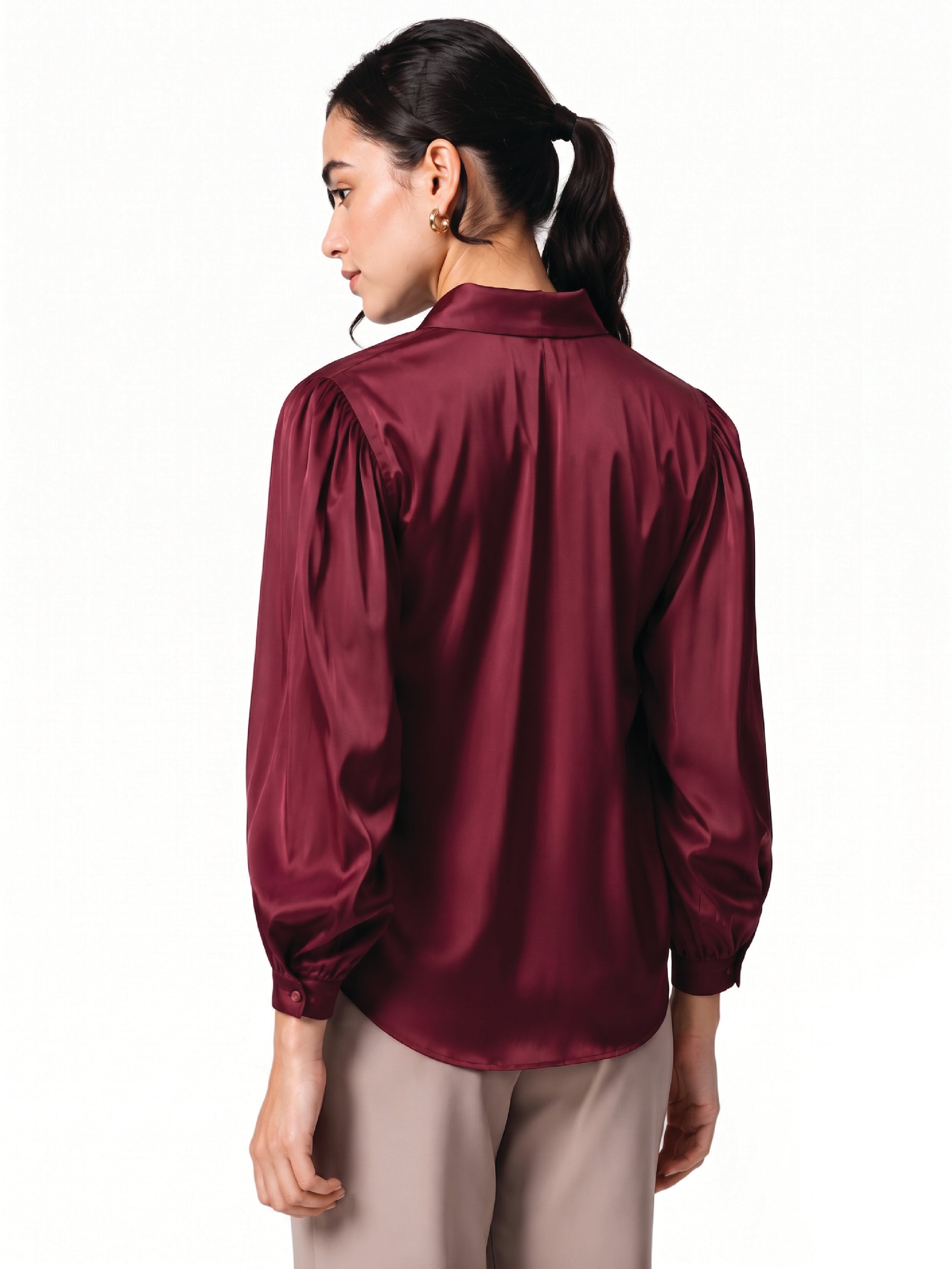 Maroon Tie-Up Satin Top