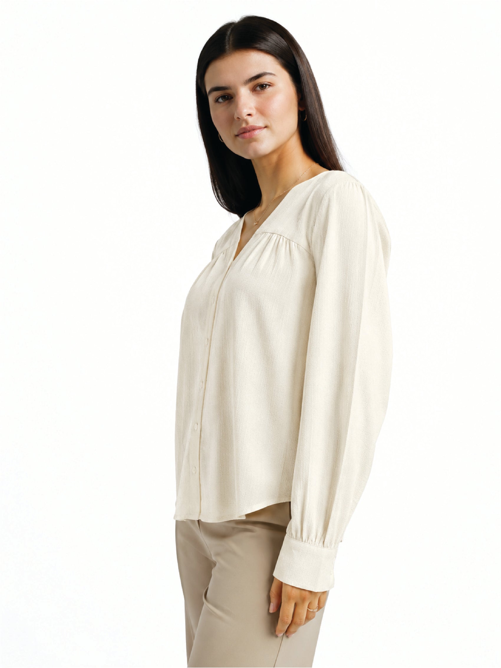 Cream V-Neck Top
