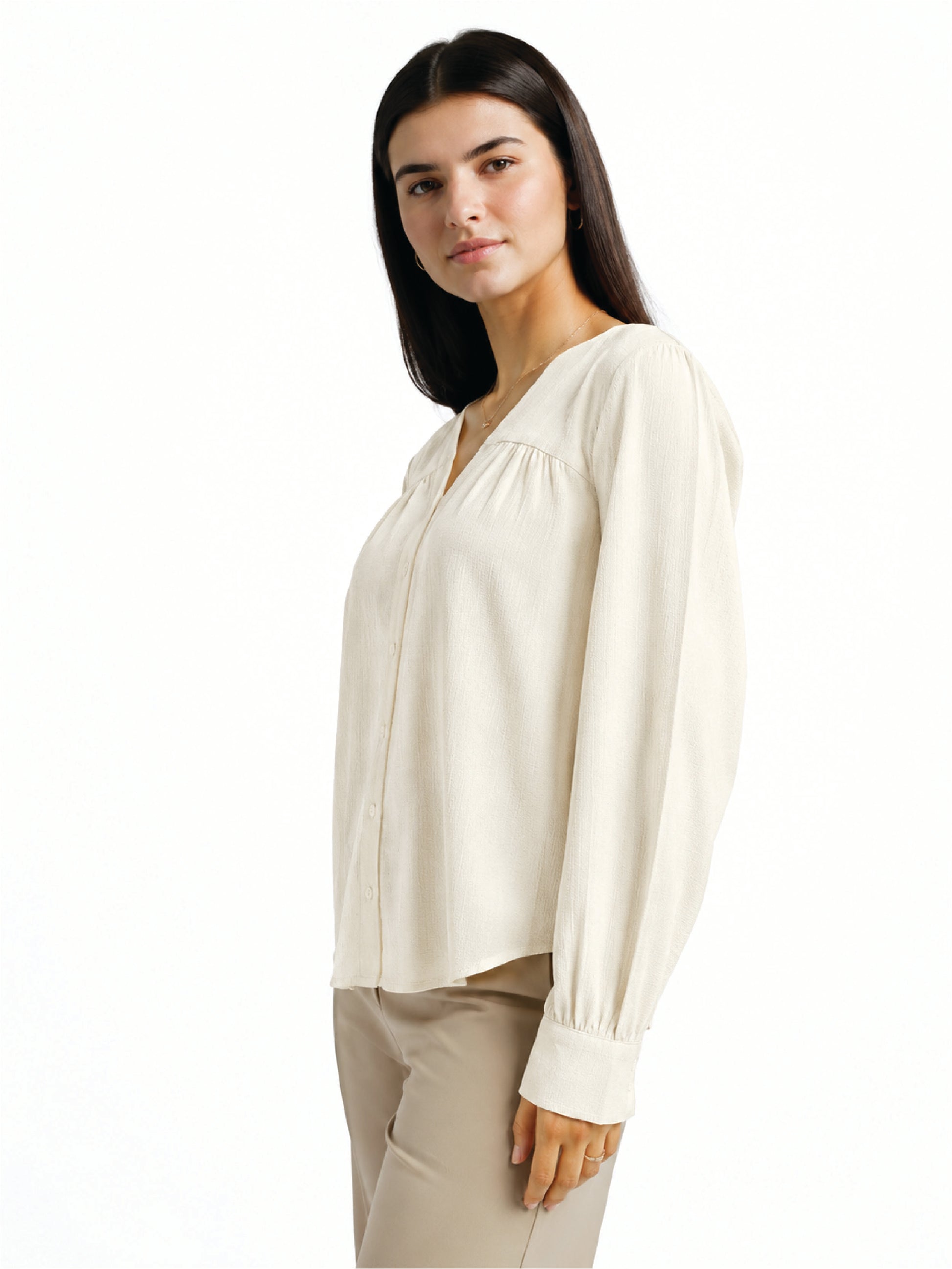 Cream V-Neck Top