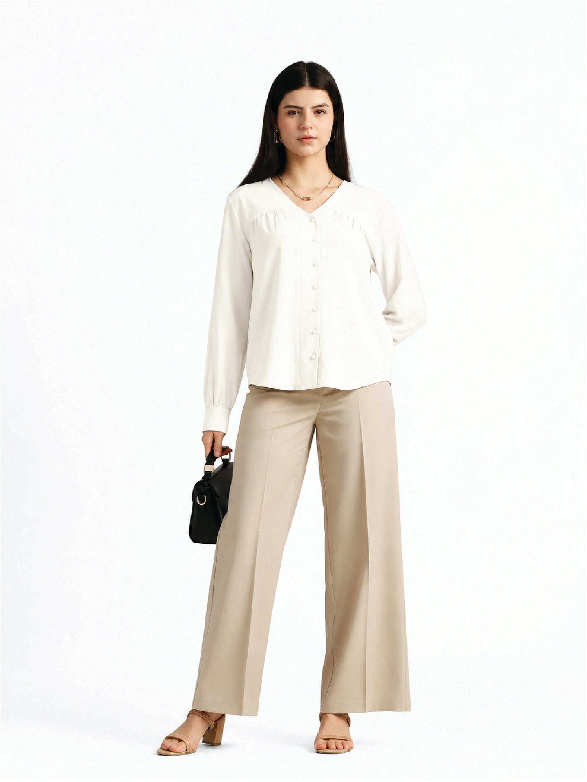 Cream V-Neck Top