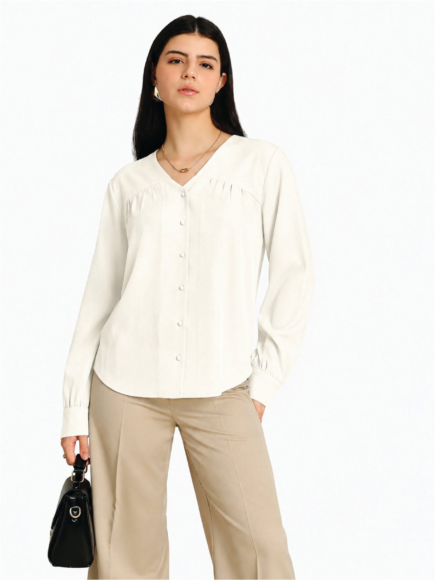 Cream V-Neck Top