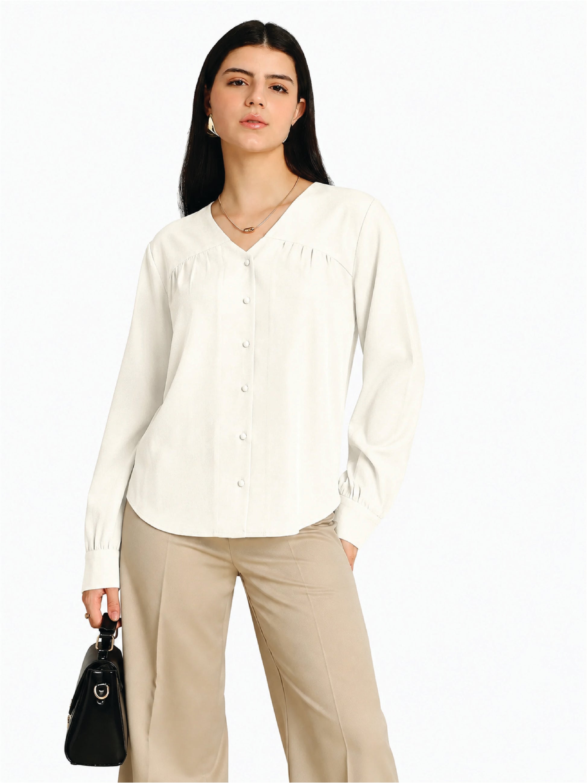 Cream V-Neck Top