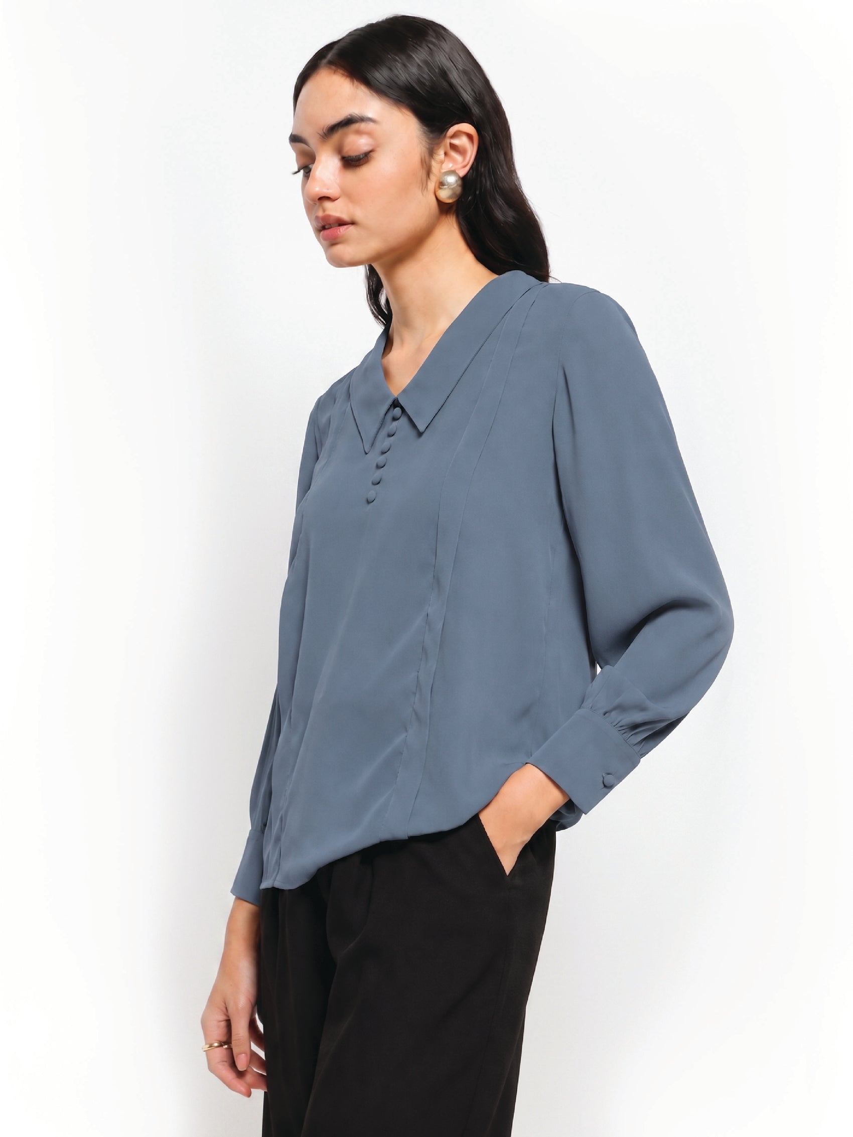 Blue Pintuck Top
