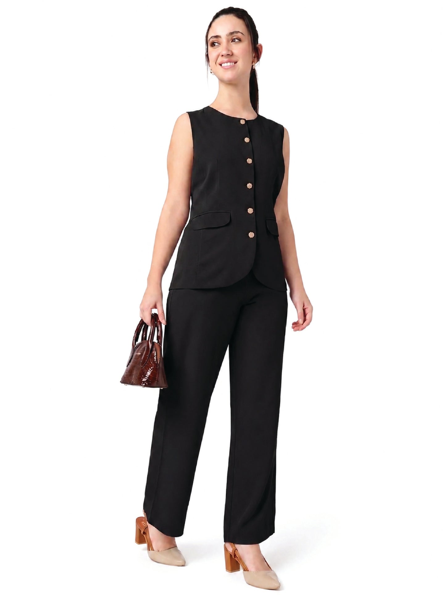 Black Buttoned  Waistcoat