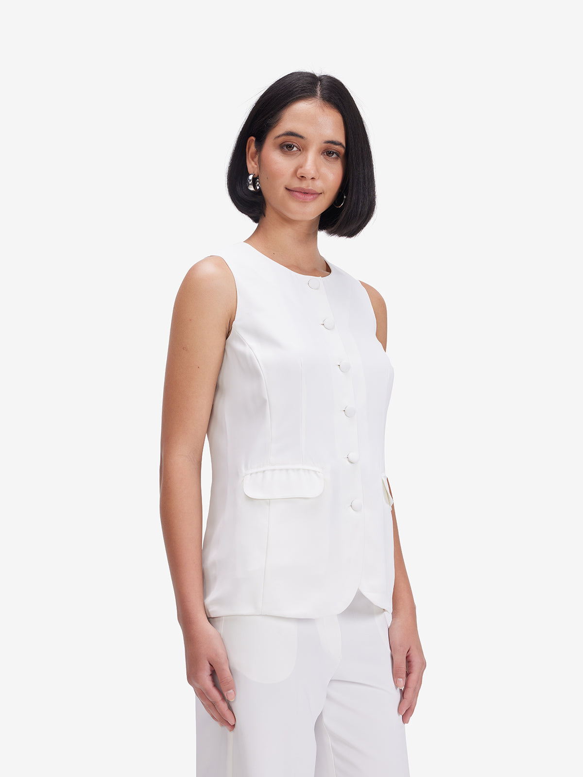 White Buttoned Tailored Waistcoat