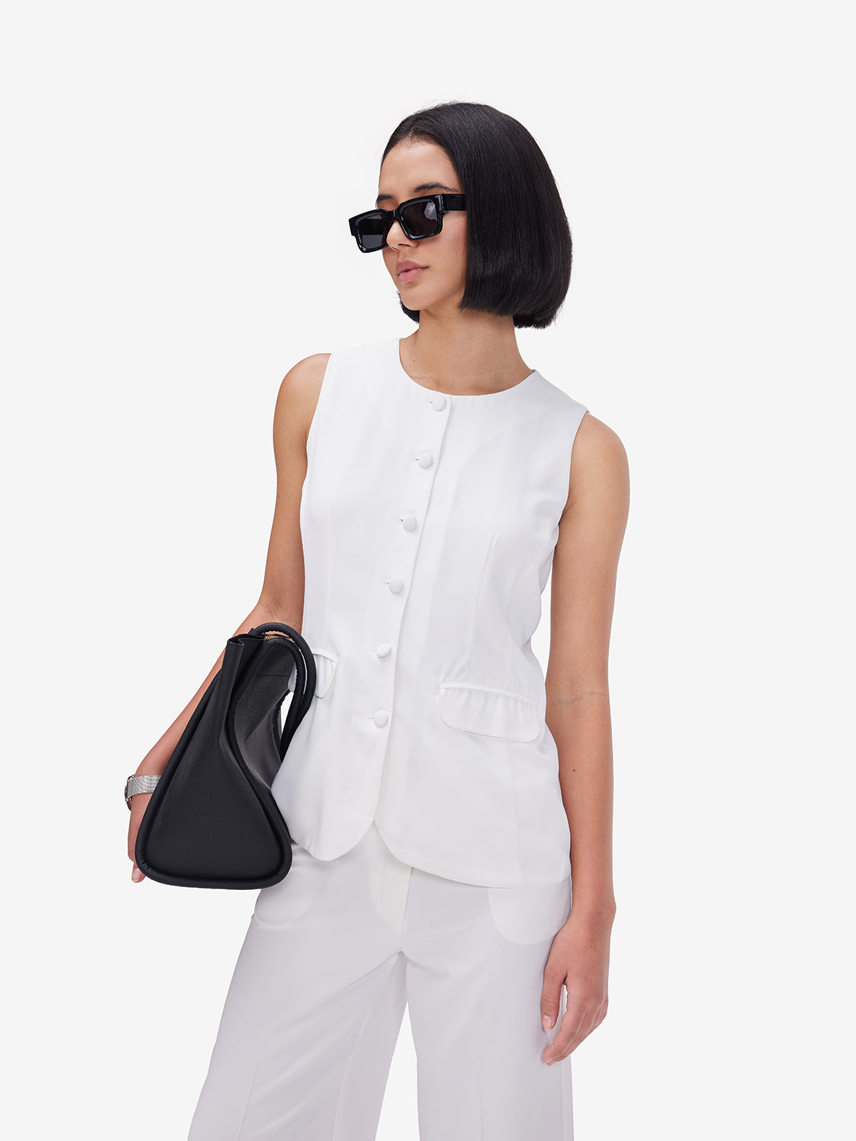 White Buttoned Tailored Waistcoat