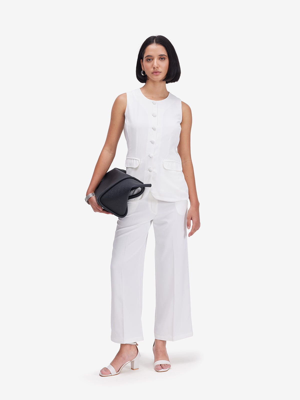 White Buttoned Tailored Waistcoat