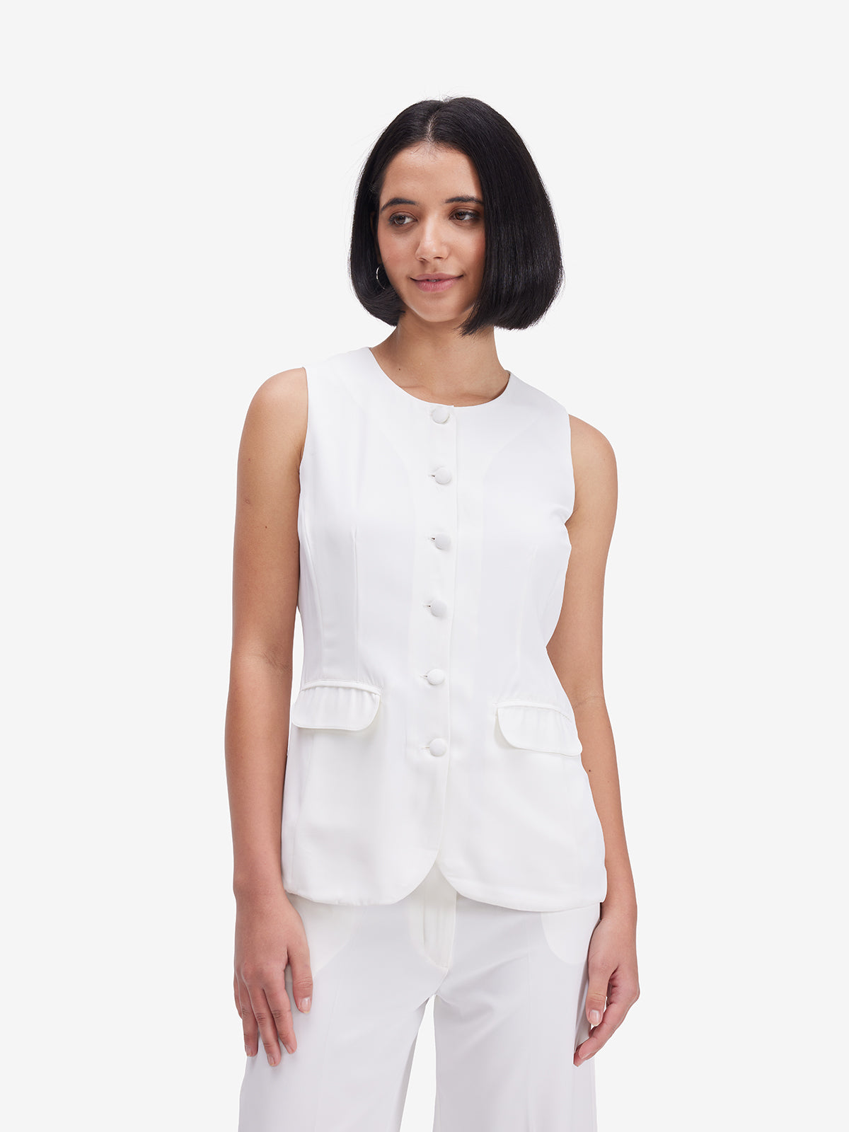 White Buttoned Tailored Waistcoat