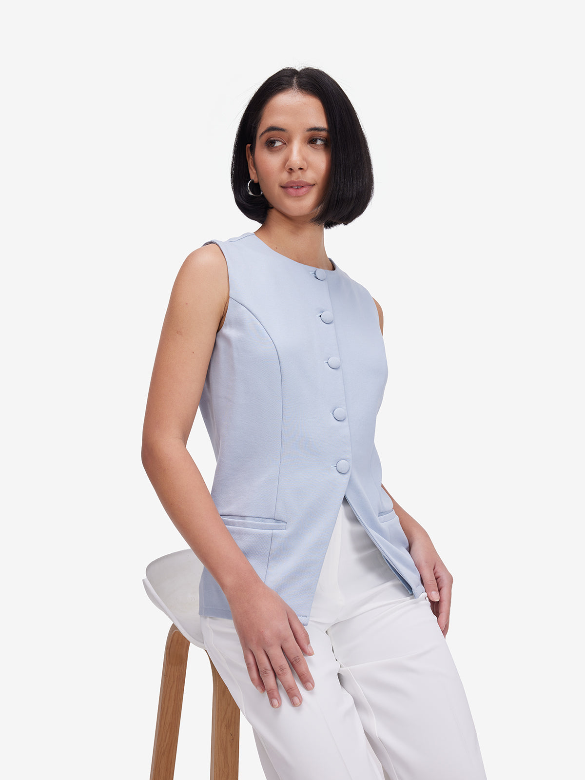 Powder-Blue Buttoned Waistcoat