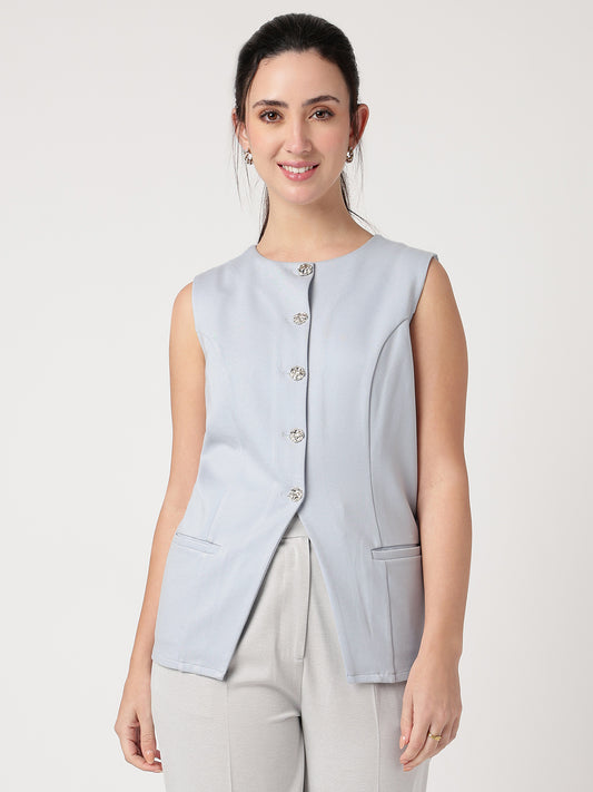 Statement Buttoned Powder-Blue Waistcoat