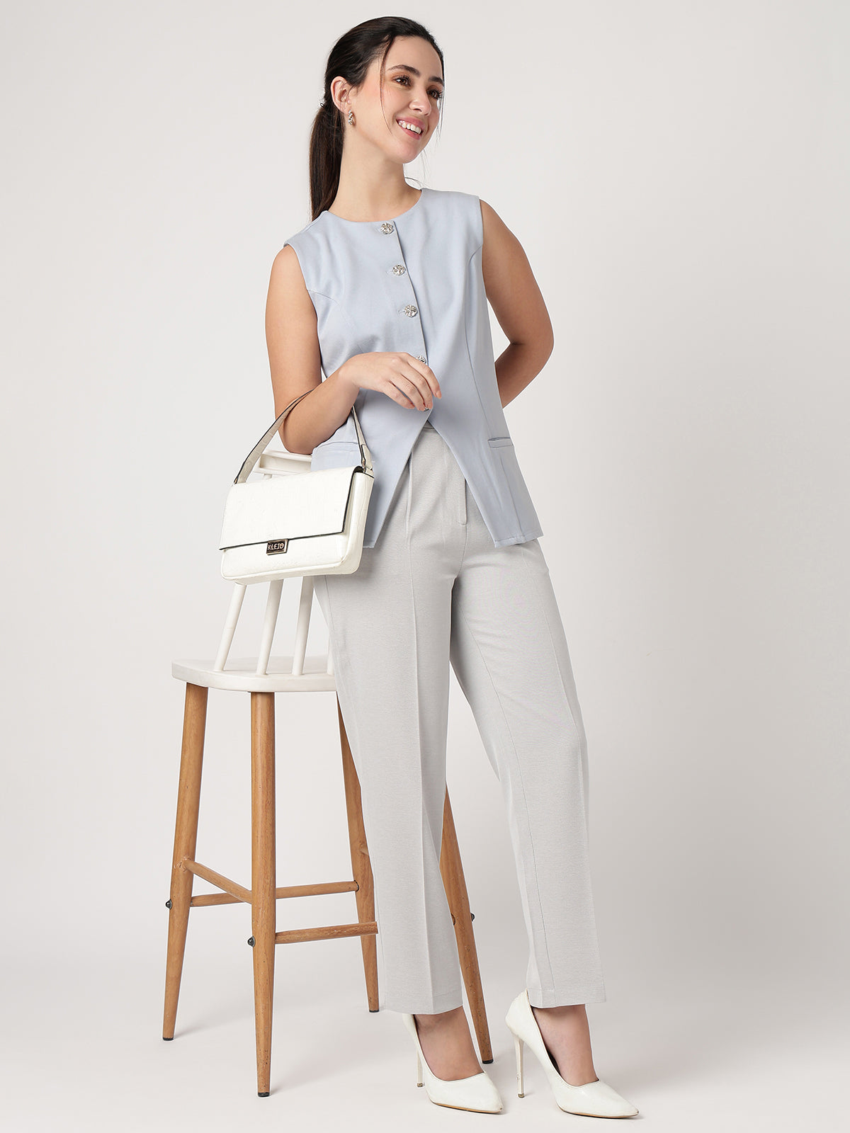 Statement Buttoned Powder-Blue Waistcoat