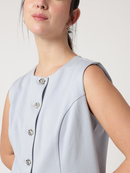 Statement Buttoned Powder-Blue Waistcoat