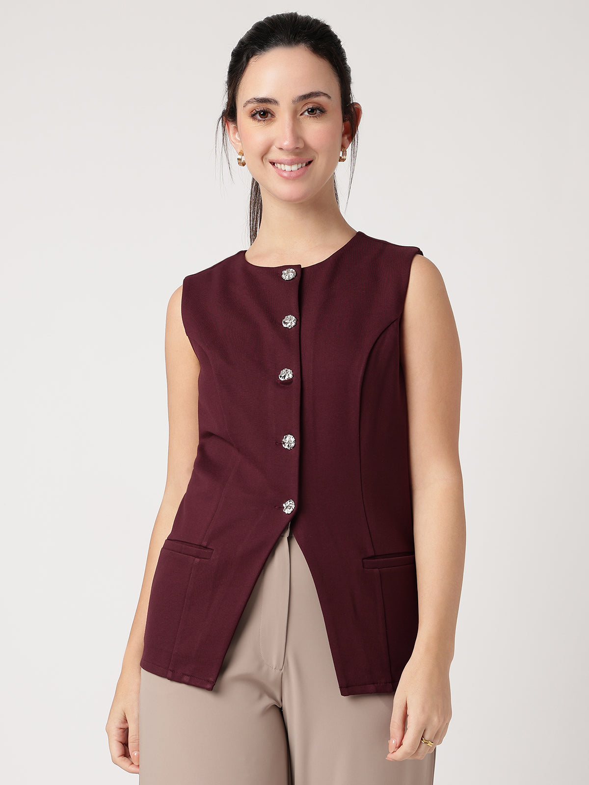Statement Buttoned Wine Waistcoat