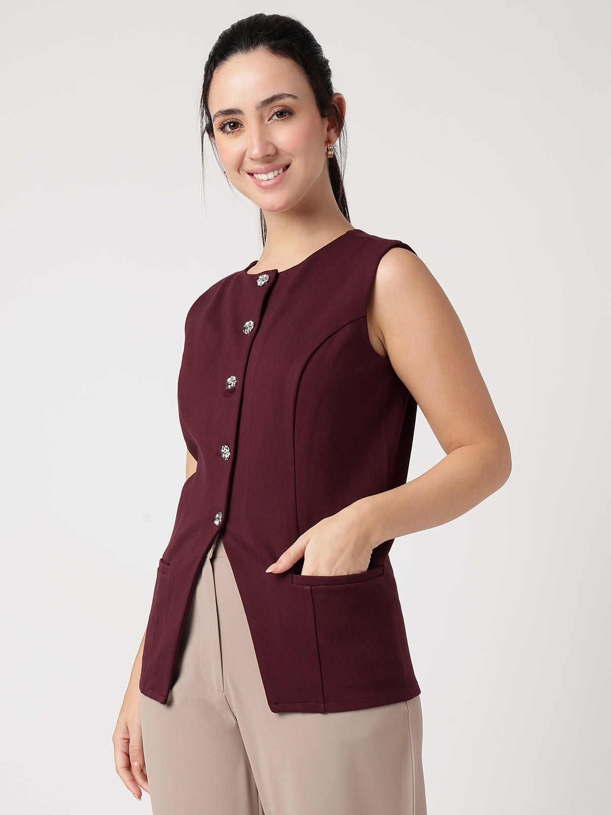 Statement Buttoned Wine Waistcoat