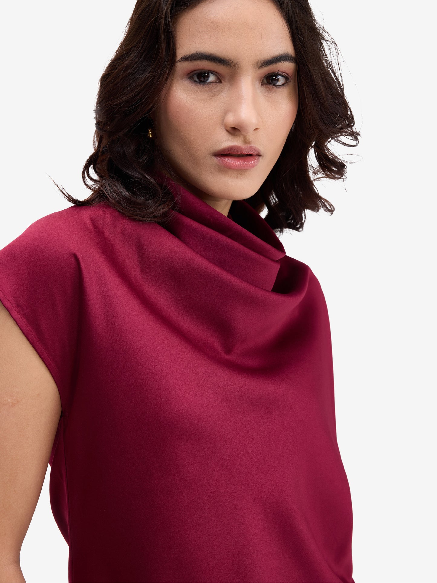 Maroon Luxe Satin Cowl Neck Top