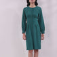 Teal Vintage A-line Buttons O-Neck Dress