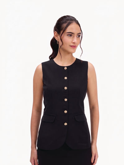 Black Buttoned  Waistcoat